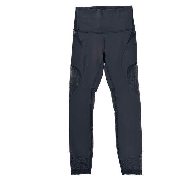 Lululemon Mesh In Motion Crop Leggings Pants Size 4 23" Inseam Solid Black - Picture 1 of 6